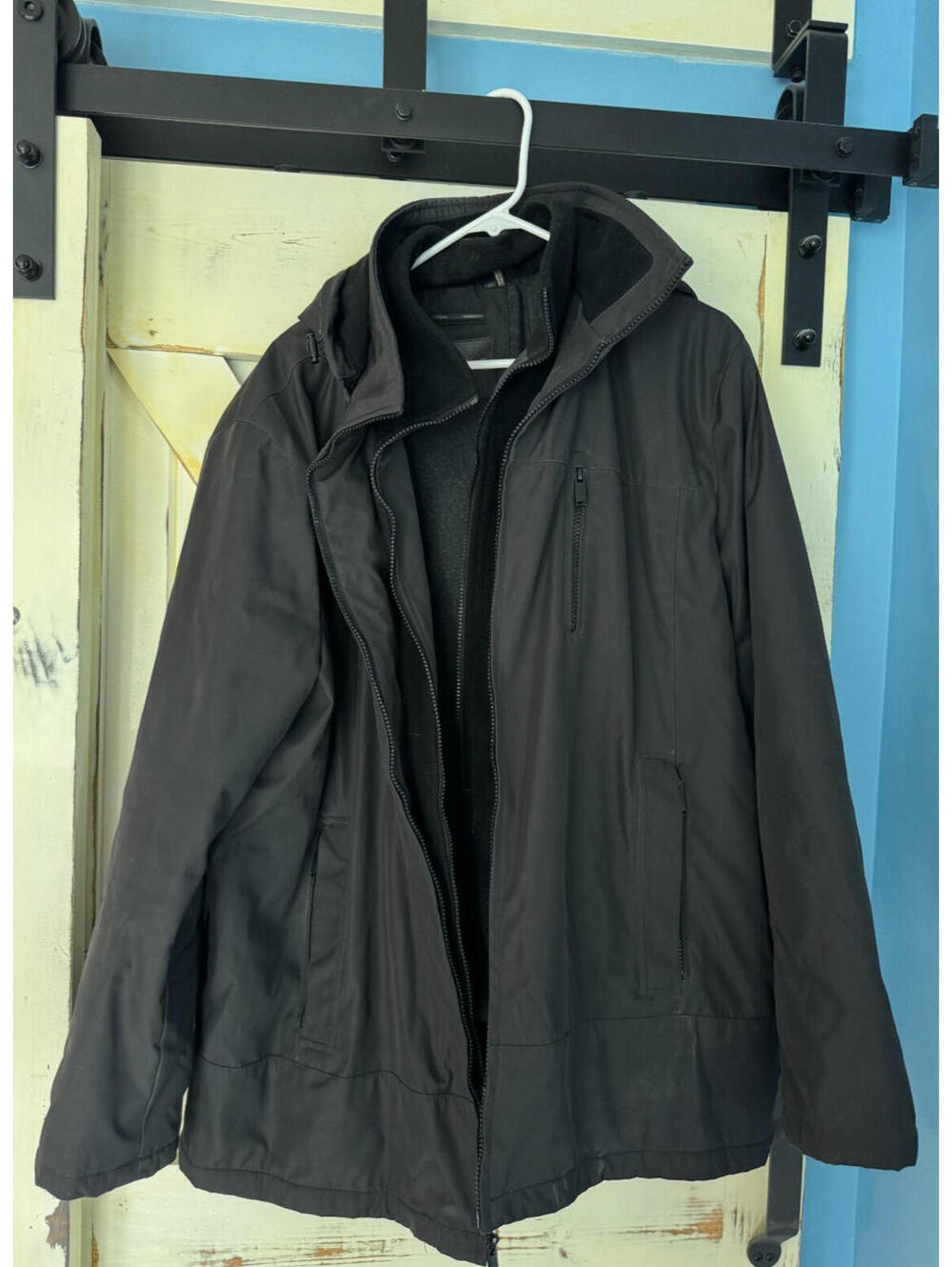 Calvin Klein Mens Size XL Black Hooded Jacket Fleece Lined Zip Up Winter Coat